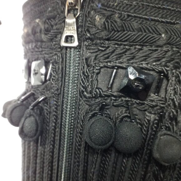 PRADA Satin Boots Size 40 Beaded Embroidered Square-Toed Lace-Up - Picture 9 of 9